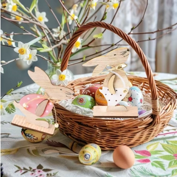 Zajączki wielkanocne Stojak Drewniane Ozdoby Zestaw 3 szt