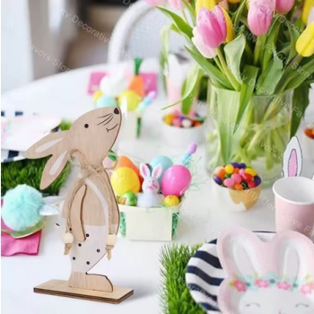 Zajączki wielkanocne Stojak Drewniane Ozdoby Zestaw 3 szt