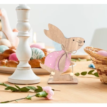 Zajączek wielkanocny Stojak drewniany Ozdoba różowa