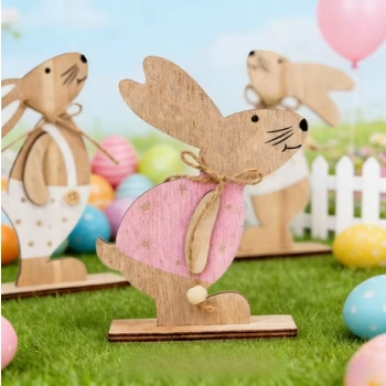 Zajączki wielkanocne Stojak Drewniane Ozdoby Zestaw 3 szt